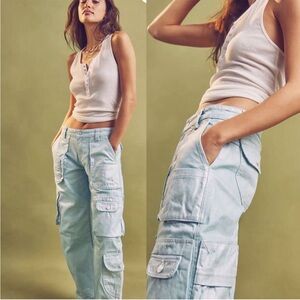 Free people We the Free Lap of Luxury Barrel Cargo Pants Teal Shine 30